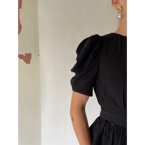 Ulla Johnson Marion Puff-Sleeve Belted Peplum Midi Dress Noir US6 - Picture 4 of 10